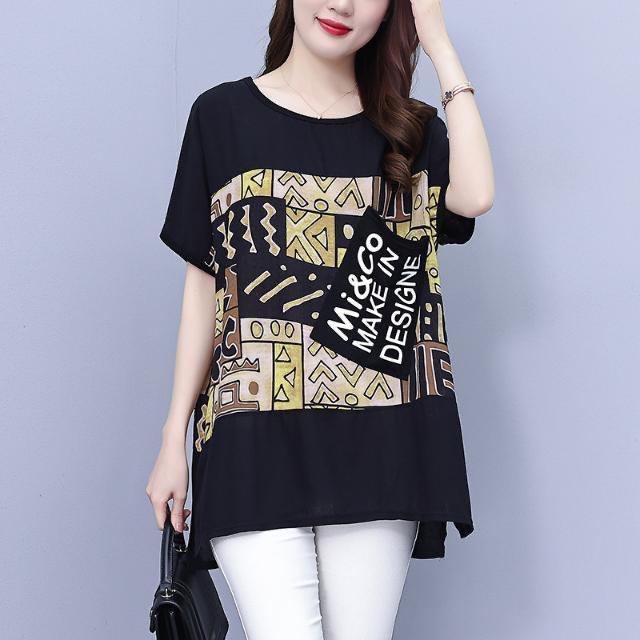 Summer New Large-size Casual and Fashionable Mother Short-sleeved T-shirt for Women To Cover Their Belly and Make Them Look Slim Shirt Top