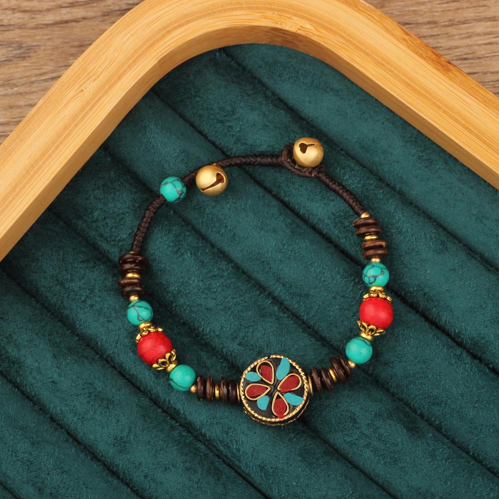 Ethnisches Retro Nepalesisches Tibetisches Handgewebtes Türkis Perlen Damenarmband