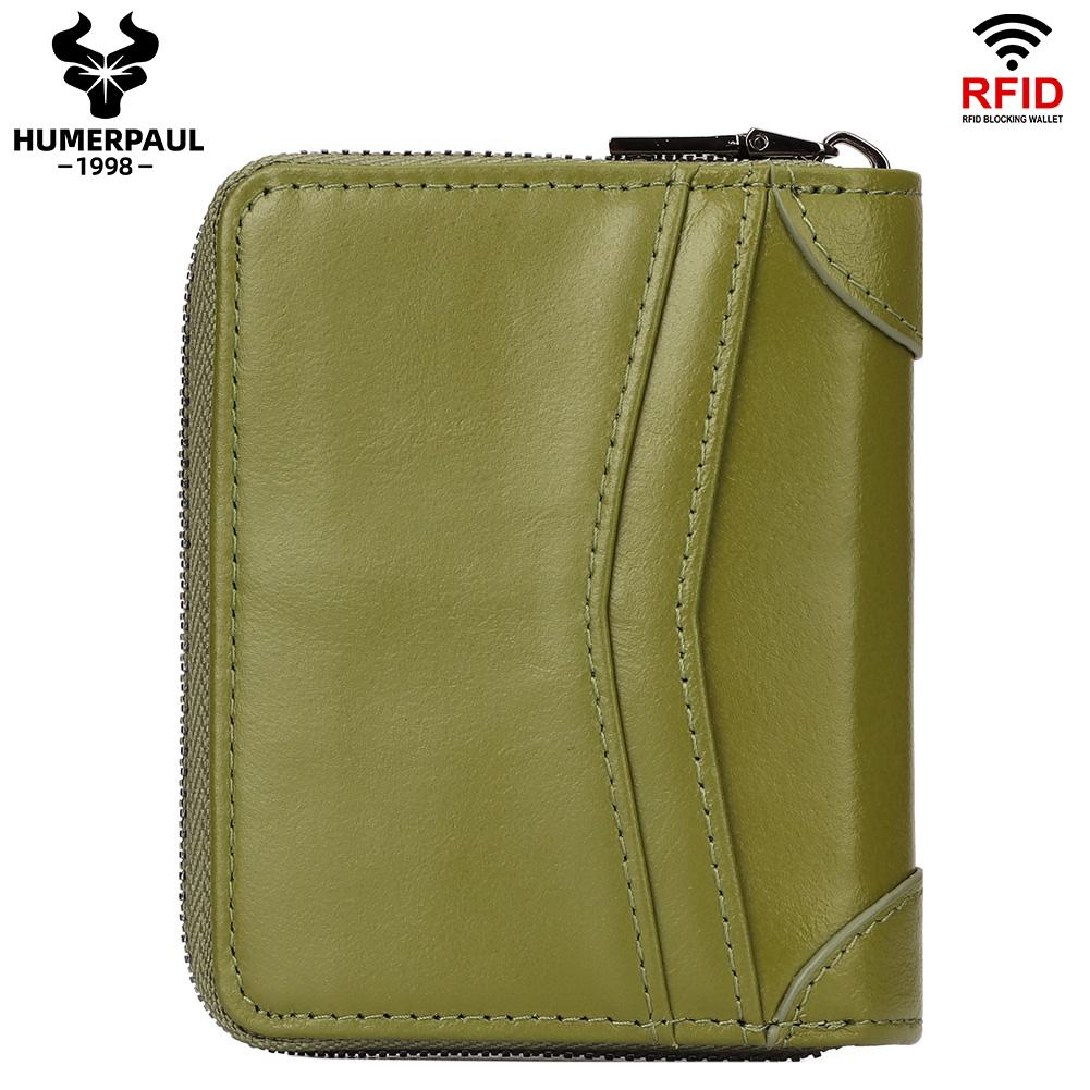Humerpaul Ladies Wallet First Layer Cowhide Wallet Coin Purse RIFID Anti-theft Brush Organ Wallet Zipper Opening