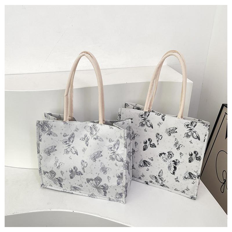 Summer New Literary and Artistic Style Texture Small Fresh Butterfly Printing Large Capacity Casual Shoulder Armpit Tote Bag