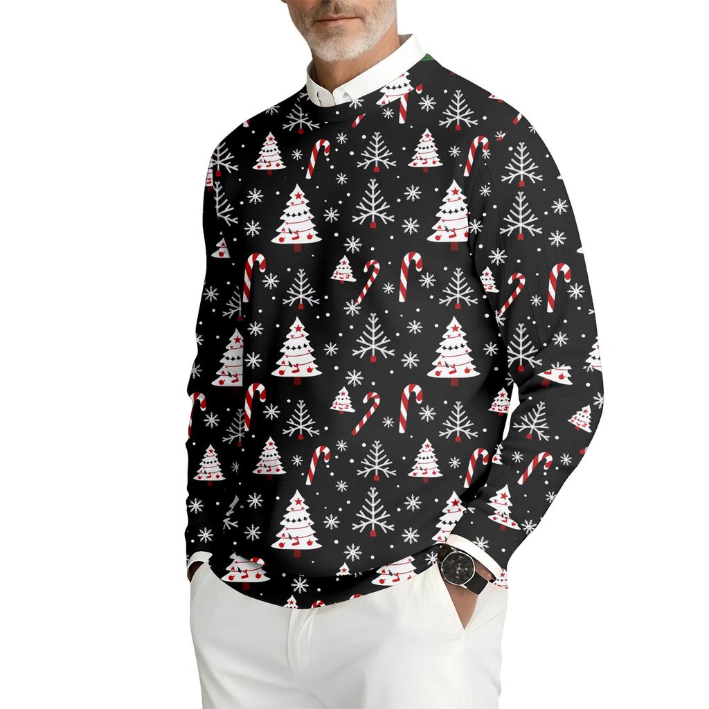 Men's Printed Round Neck Long Sleeve Ribbed Knit Sweatshirt