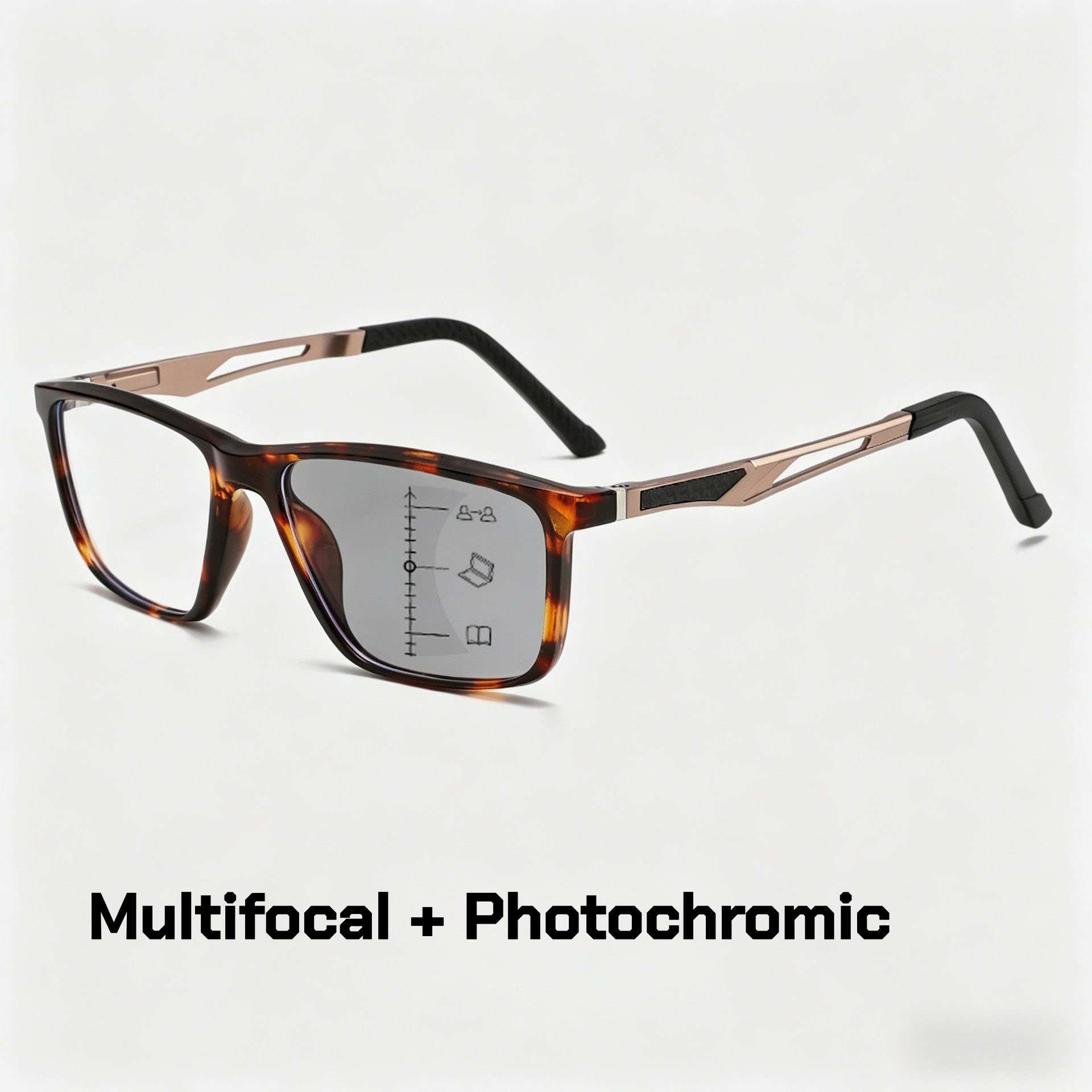 

Ultralight TR90 Multifocal Photochromic Reading Glasses for Men High-end Square Frame Progressive Glasses of View Far and Close 0