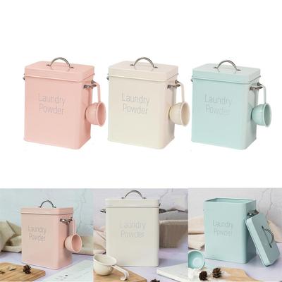 Laundry Powder Storage Tin Heavy Duty Steel Organizer with Scoop Sealed Large Box for Farmhouse Decor
