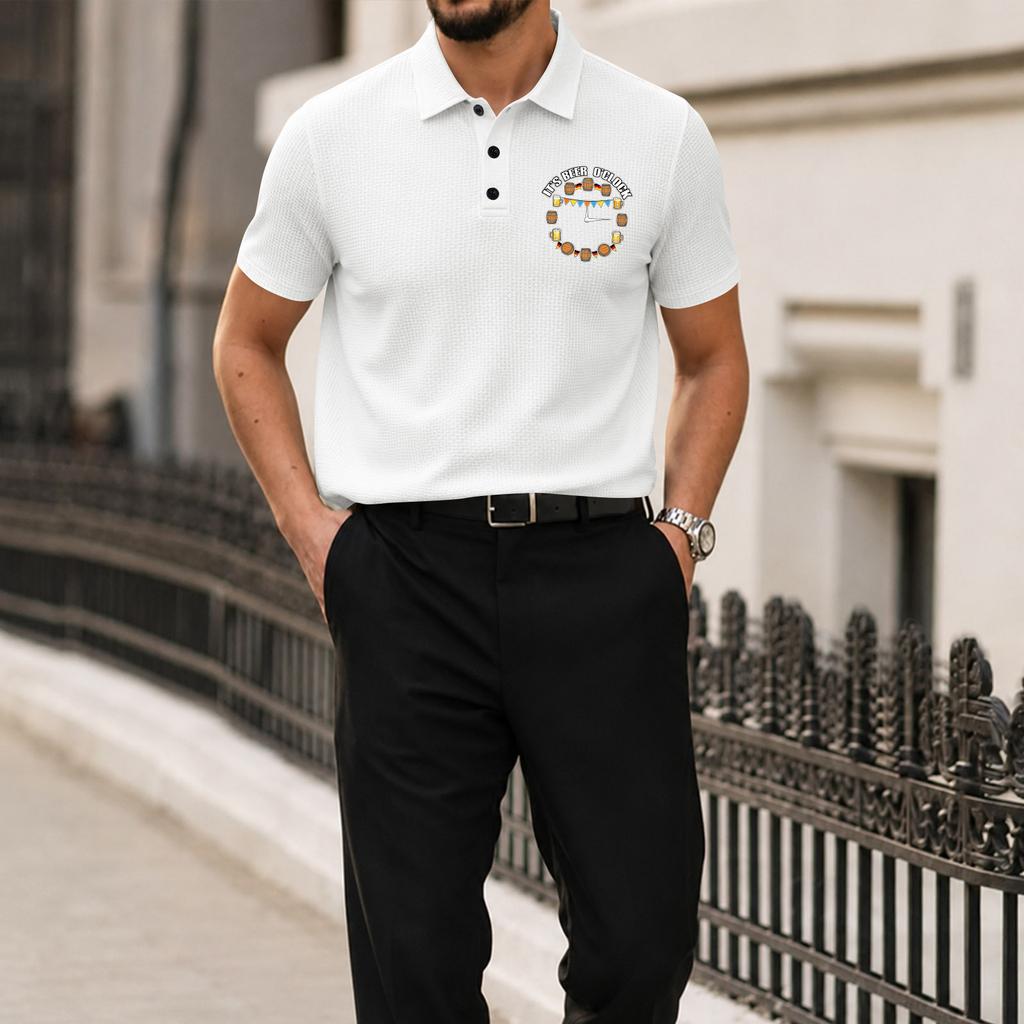 Men's Short Sleeve Polo Shirt with Printed Graphic Lapel Collar Lightweight Breathable Knit Fabric Casual Fit for Summer