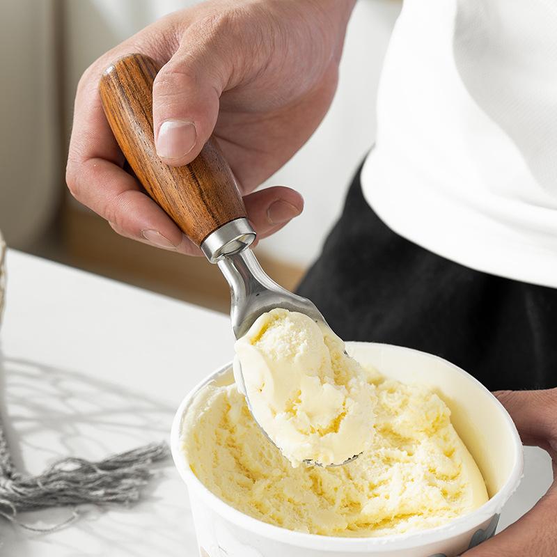 Stainless Steel Non-stick Ice Cream Spoons with Wood Handled Spade Ice Cream Digging Spoon Fruit Ball Making Tool
