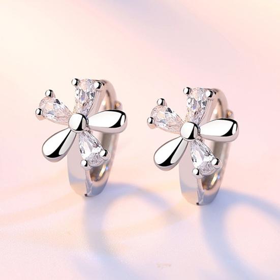 Sweet Women Blossom Shape Cubic Zirconia Inlaid Huggie Earrings Party Jewelry