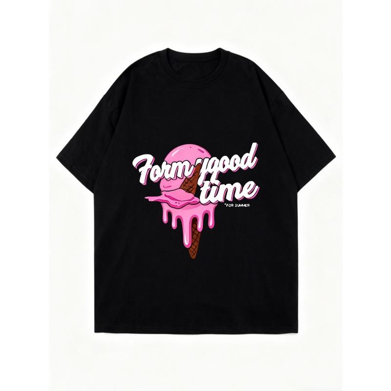 Oversized T Shirt Black Ice Cream Graphic Form Good Time Summer Casual Wear