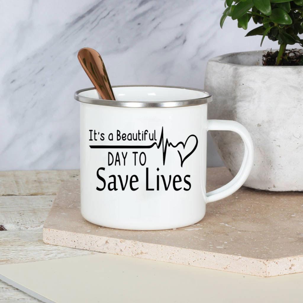 Best Nurse Ever Enamel Mug Cups With Handle It A Beautiful Day To Save Lives Nurse Aunt Birthday Perfect Gifts for Nurses Day