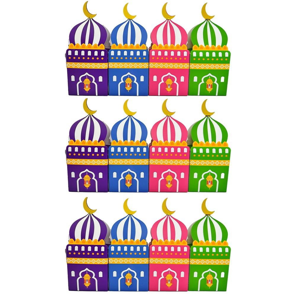 12Pcs Favor Bags Eid Mubarak Gift Box Moon Castle Pattern Candy Packaging Box  Muslim Festival