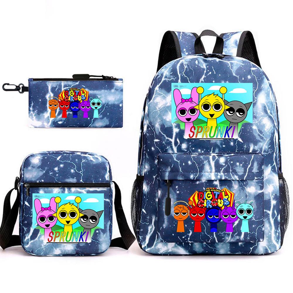 3 Piece School Backpack Set for Students Large Capacity Oxford Cloth Schoolbag with Shoulder Strap and Pencil Case