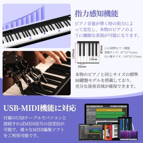 TERENCE X88D Digital Piano, 88 Keys, Foldable, 10W Dual Speaker Output, Acoustic Piano Size, Dual Tones, Metronome, Recording, MIDI Functions, Recharg