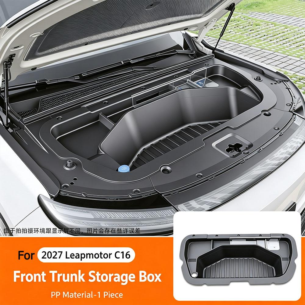 For Leapmotor C16/C10 EV 2024 2025 2026 2027 Front Trunk Storage Box Integrated With Leather pad Modification Accessories