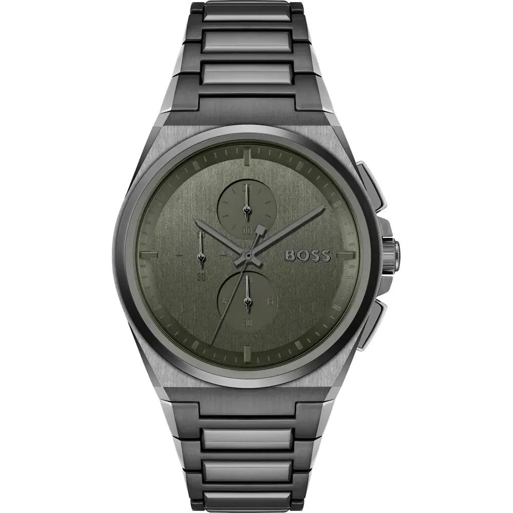 BOSS Steer Green Dial Grey Metal Men s Quartz Watch 1514045 зелёный