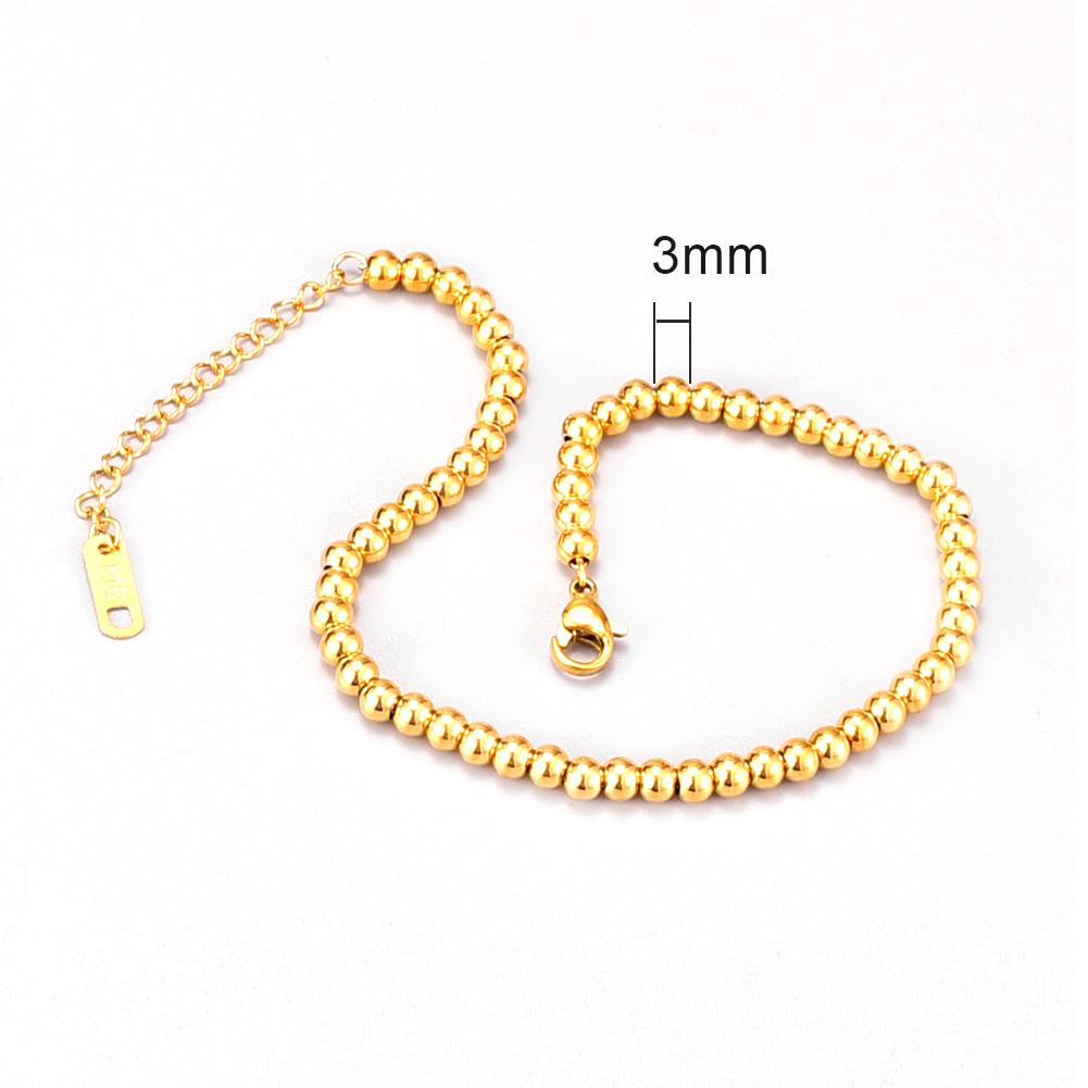 Позолоченный Не тускнеющий Браслет Шар Удачи Титановая сталь Модный 18к Из бусин Эластичная веревка Женские Элегантные Ювелирные Аксессуары 3mm