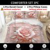 Comforter 2/3Pcs Pink Rose Bedding Set Soft Comfortable Floral Machine Washable Queen King Size