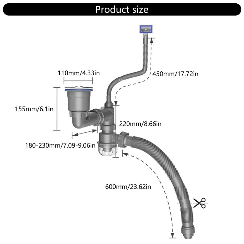 Convenient Kitchen Sink Drain Set With Flexible Pipe and Clear Backflow Preventer for High Performances Daily Use