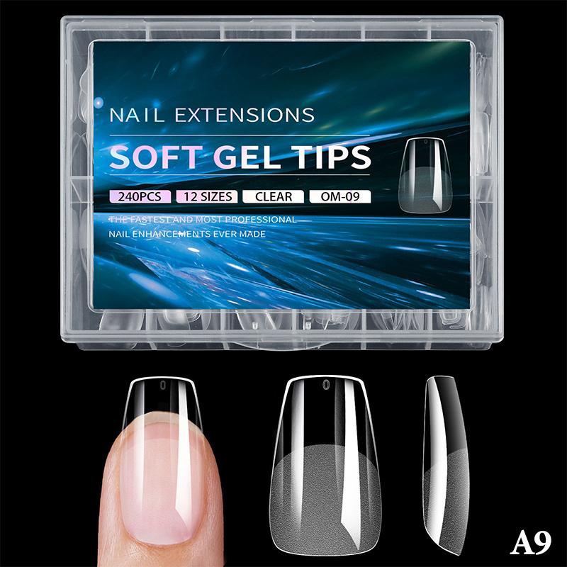 Luxury False Nail Tips Soft Gel Fingertip Semi-matte Capsules Almond French Coffin Full Cover Artificial Fake Nails Extension