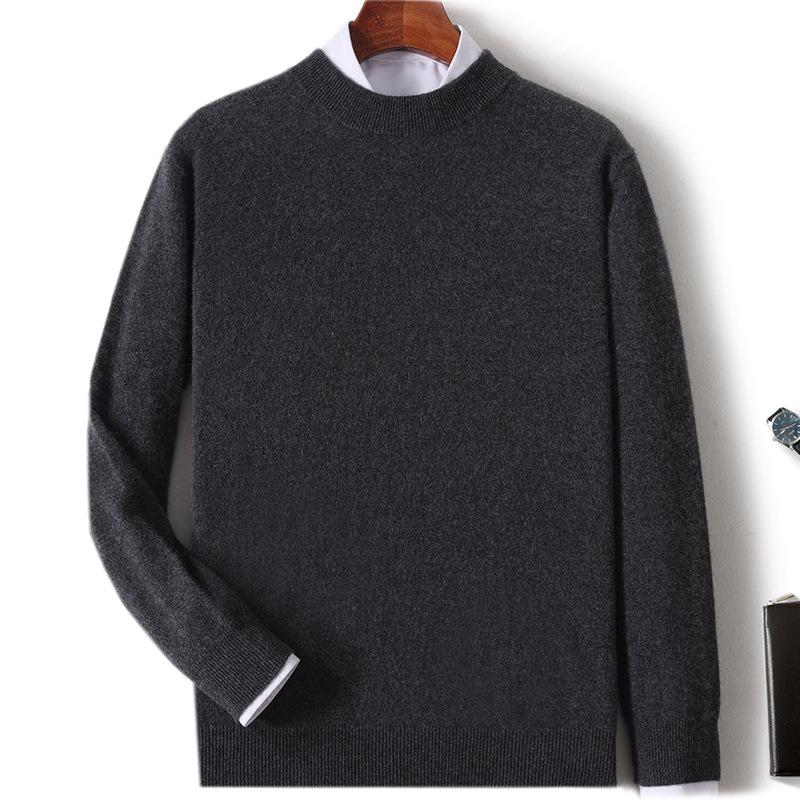 New Semi-turtleneck Cashmere Sweater Men's Thickened Sweater Solid Color Long-sleeved Wool Knitting