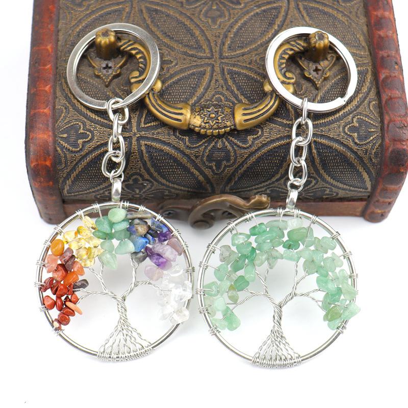 Natural Gravel Crystal Root Tree Tree Of Life Pendant Keychain Bag Pendant Keychain K04
