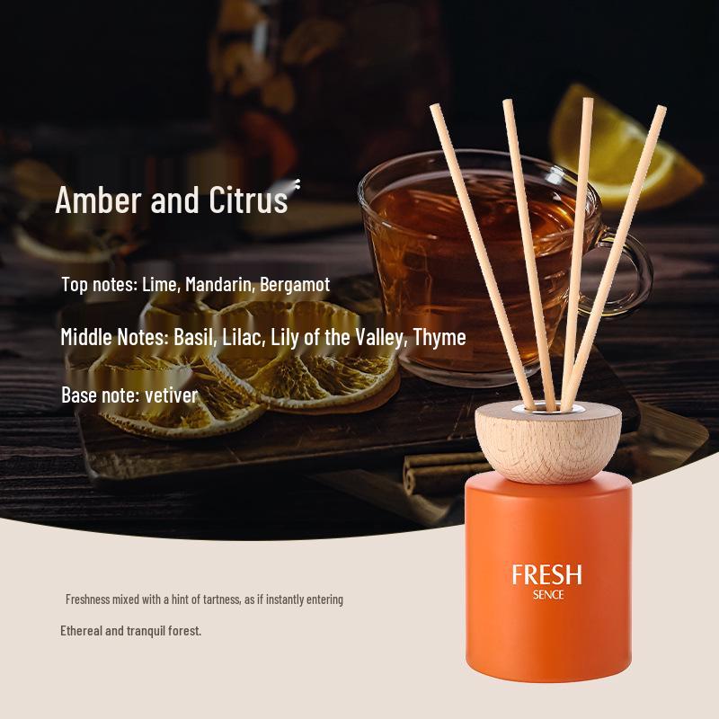 2026 Fresh Tea Scent Flameless Aroma Diffuser with Rattan Sticks for Long-Lasting Natural Odor Removal. 150ml