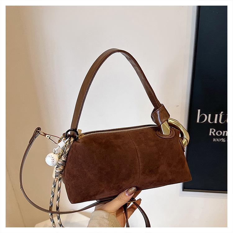 Frosted Vintage Boston Niche Design Premium Commuter Suede Small Bag Crossbody Bag Versatile Pillow Bag