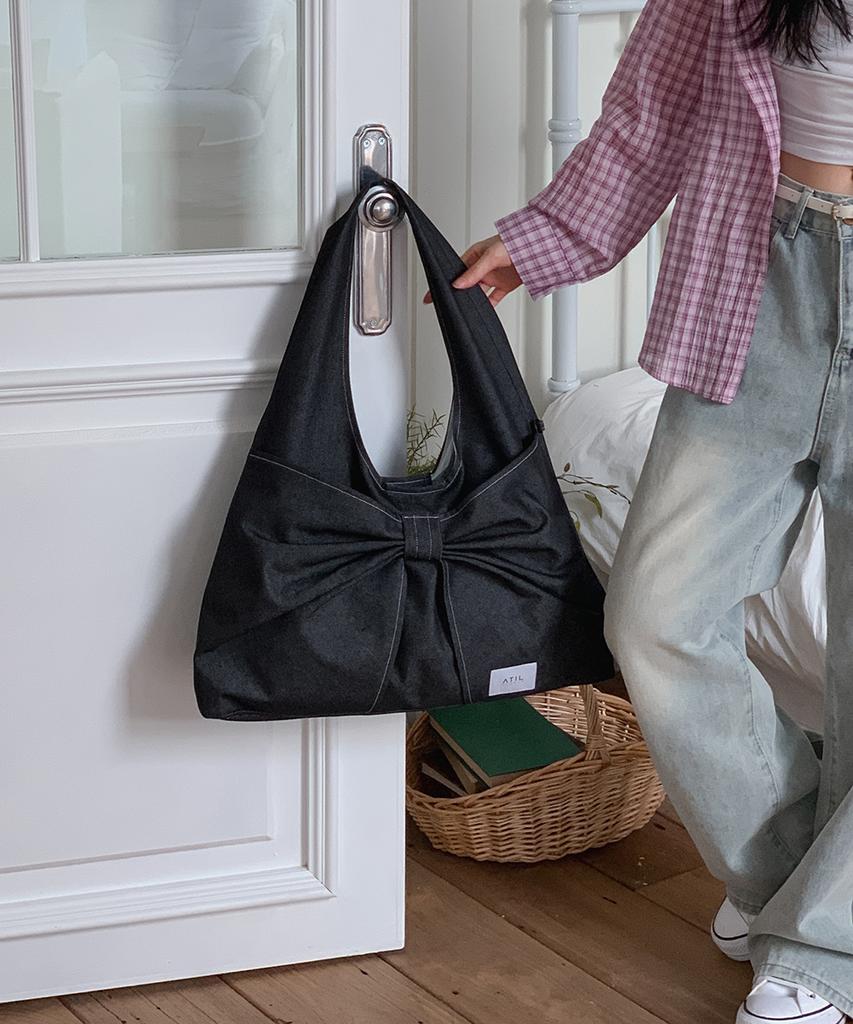 Atil Studio Denim Dewey Ribbon Large Bobo Shoulder Bag_Musinsa Edition [Black]
