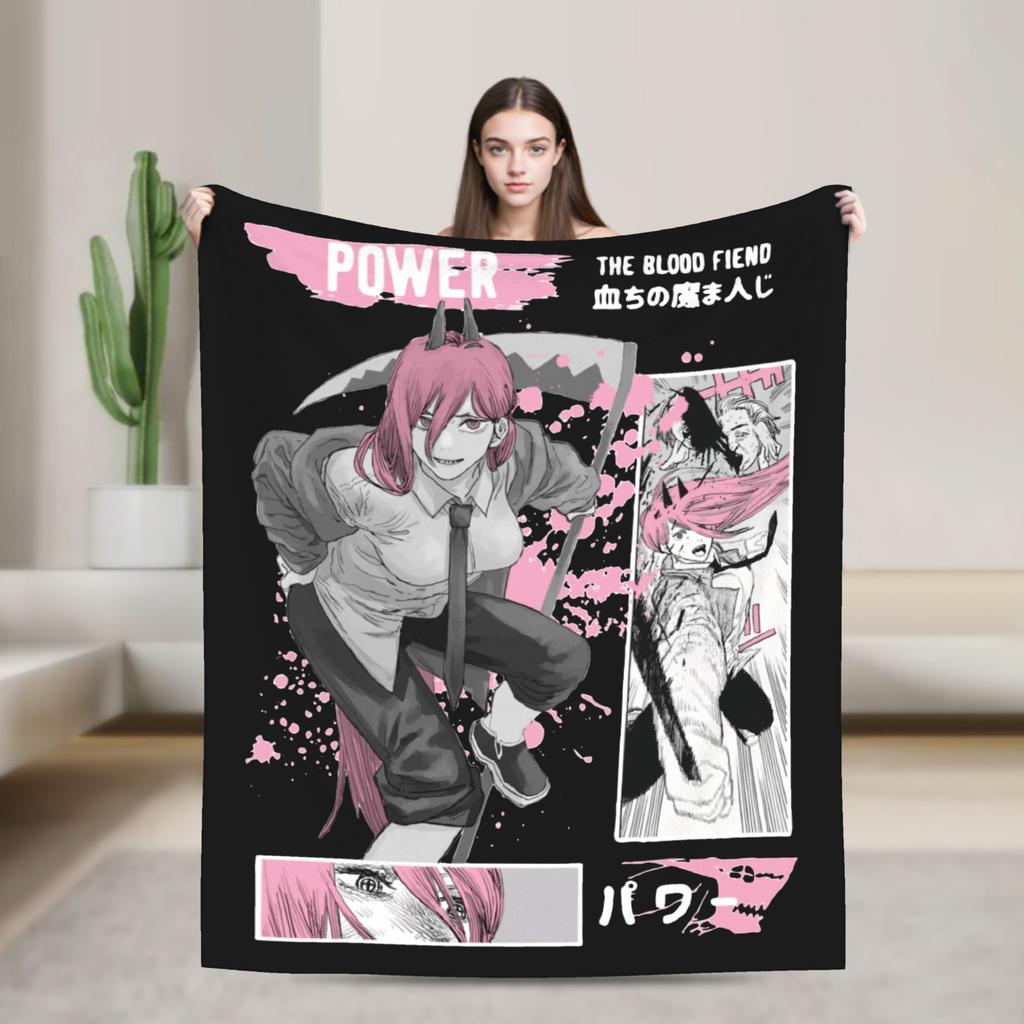 Chainsaw Man Power Blanket Flannel Printed Anime Manga Breathable Super Warm Throw Blankets for Bed Office Bedspread