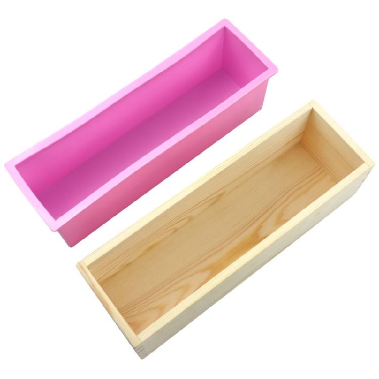 Scatola Stampo per Sapone in Legno e Set Tagliere per Sapone Stampo Rettangolare in Silicone con Scatola in Legno