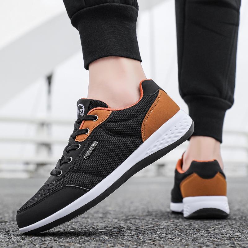 Fashion Men Shoes Mesh Casual Shoes Leather Lace-Up Casual Sports Shoes Outdoor Wear-Resistant Vulcanized Shoes High-Quality Men Shoes