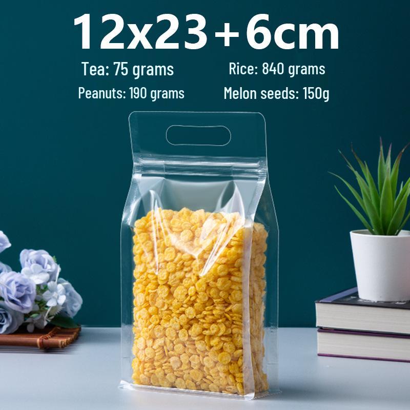 Frosted Transparent Self-Sealing Snack Bag with Handle for Dried Fruit and Tea Storage