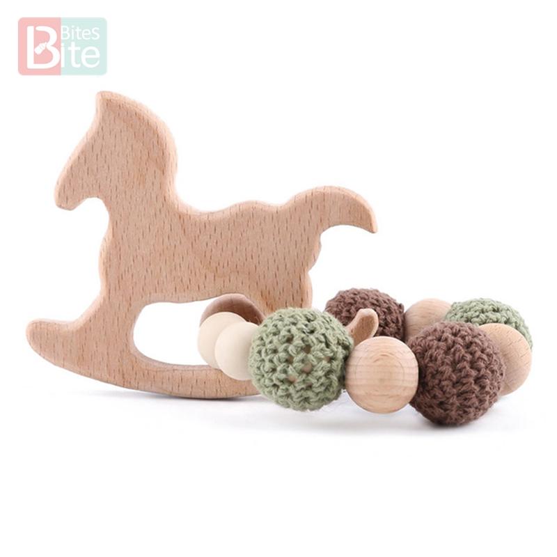 Bite Bites 1Pc Wooden Aniaml Cartoon Baby Bracelet Rattles Wood Teether Toys Bpa Free Wooden Blank Rodent Children'S Goods Toys