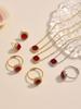 Stainless Steel Zircon Necklace, Ring & Earrings Set with Red Gemstones