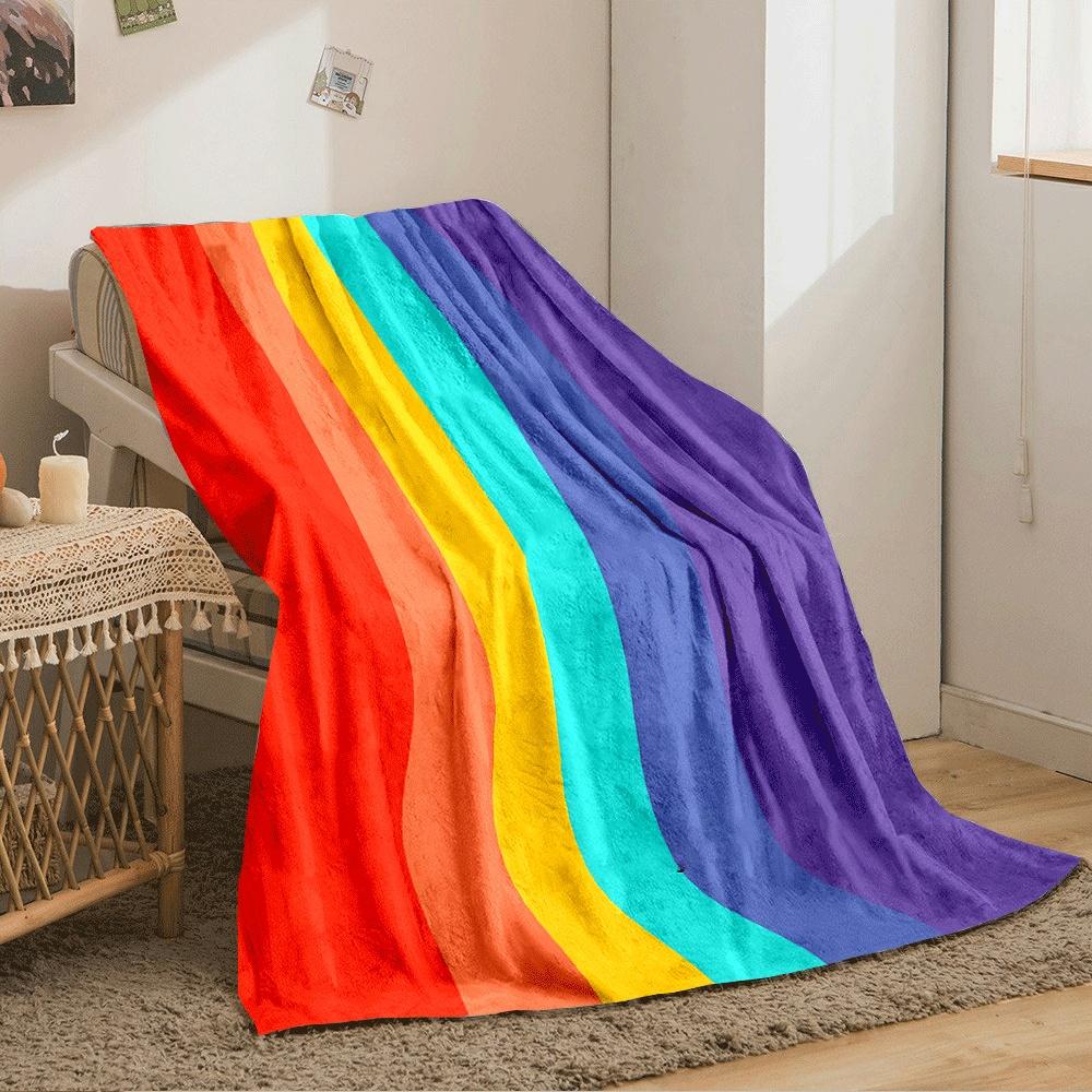 Vertical Wavy Stripes In Rainbow Colors: Red, Orange, Yellow, Blue, Purple. for All Seasons Blanket Lunch Break Throw Gift