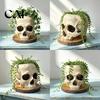 Unique Niche Decoration Halloween Retro Skull Planter, Spooky Gothic Human Head Flower Pot, Atmosphere Prop Skeleton Candy Bowl for Tabletop Home Bar