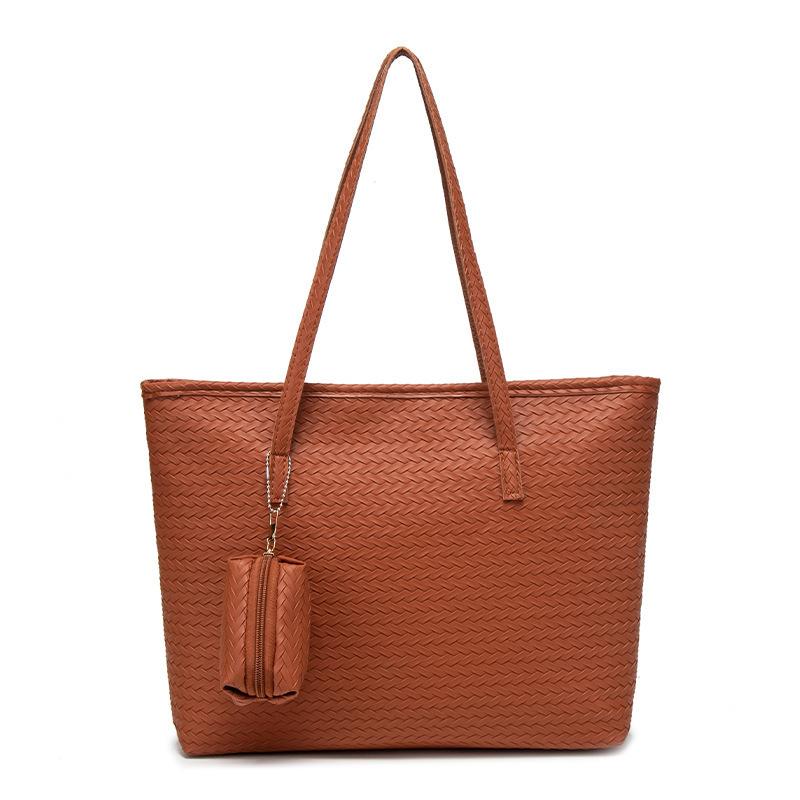 Paired With Mini Coin Purse Women s Handbag Retro Fashion Two-piece Set Woven Simple Tote Bag