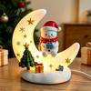 Elk Figurine Ornament Christmas Moon Night Light with Santa Claus, Resin Decoration Warm LED Ornaments Glow, Holiday Tabletop for Home