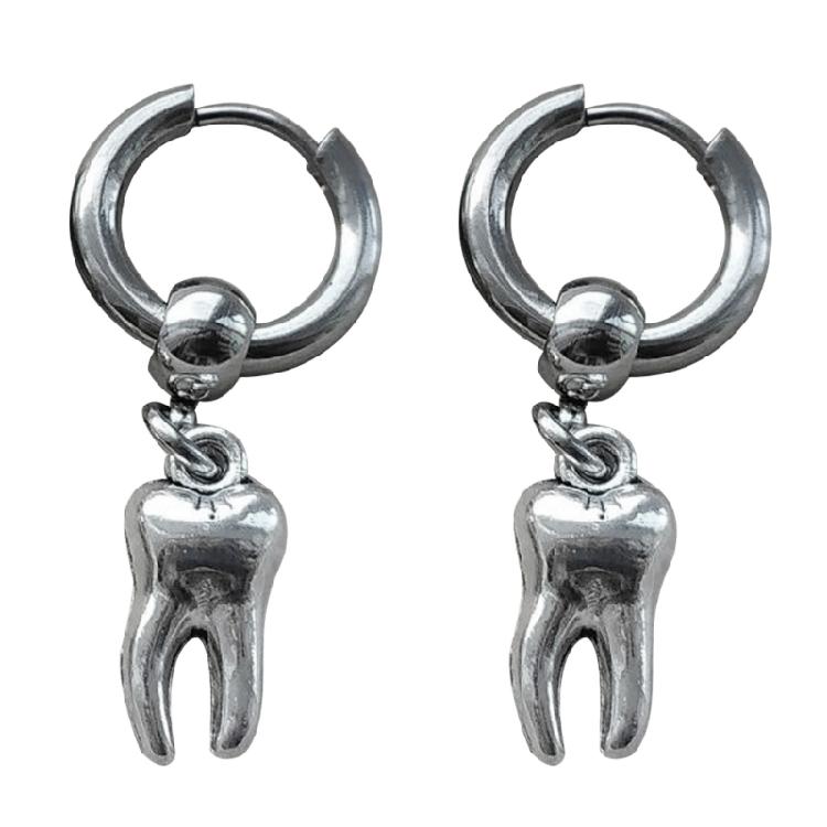 Серьги-подвески с подвесками в виде зуба, серьги-гвоздики из нержавеющей стали, длинные серьги, серьги-кольца
