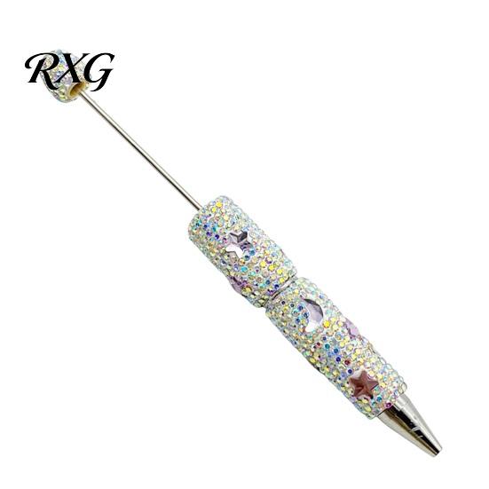Beadable Pens for DIY Crafts Glitter Ballpoint Pen, Sparkly Rhinestone Star Moon Beaded Plastic Shiny Handmade Gel Ink Pen School Projects,