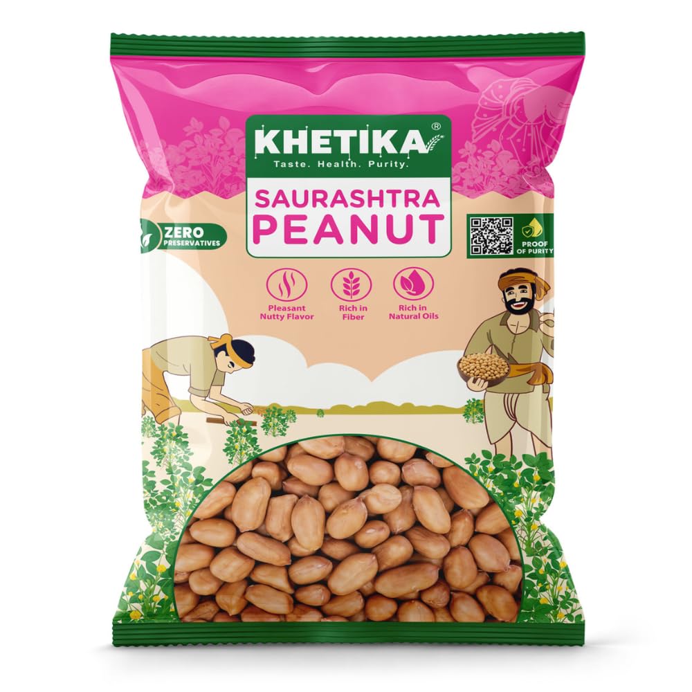 Khetika Peanuts 1Kg | Ground Nut Raw, Groundnut, Raw Peanuts, Moongfali, Unpolished, Rich in Protien & Fiber, Naturale (Pallilu)