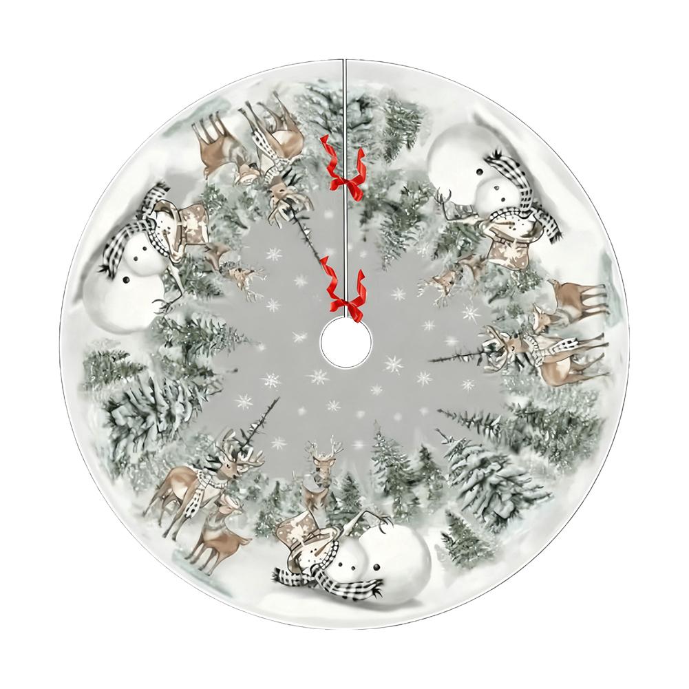 120cm Christmas Tree Skirt Red Swirl Peppermint Candy Snowman Reindeer Snowflake Xmas Home Party Decor Base Cover Carpet