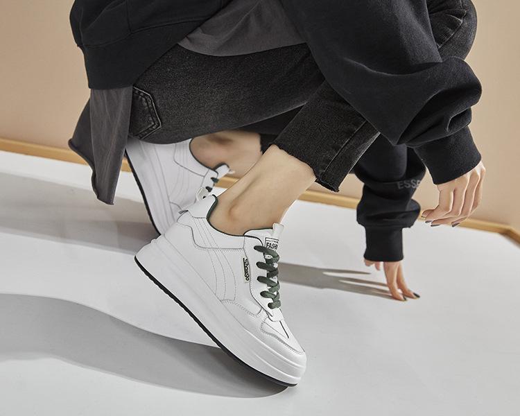 Women's 2021 Spring White Leather Platform Shoes – Height-Enhancing Casual Style