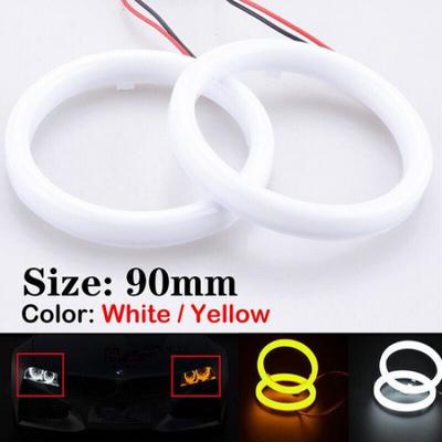 2x 90MM White COB Angel Eyes Halo Rings LED DRL Headlight Light Amber Turn Lamps