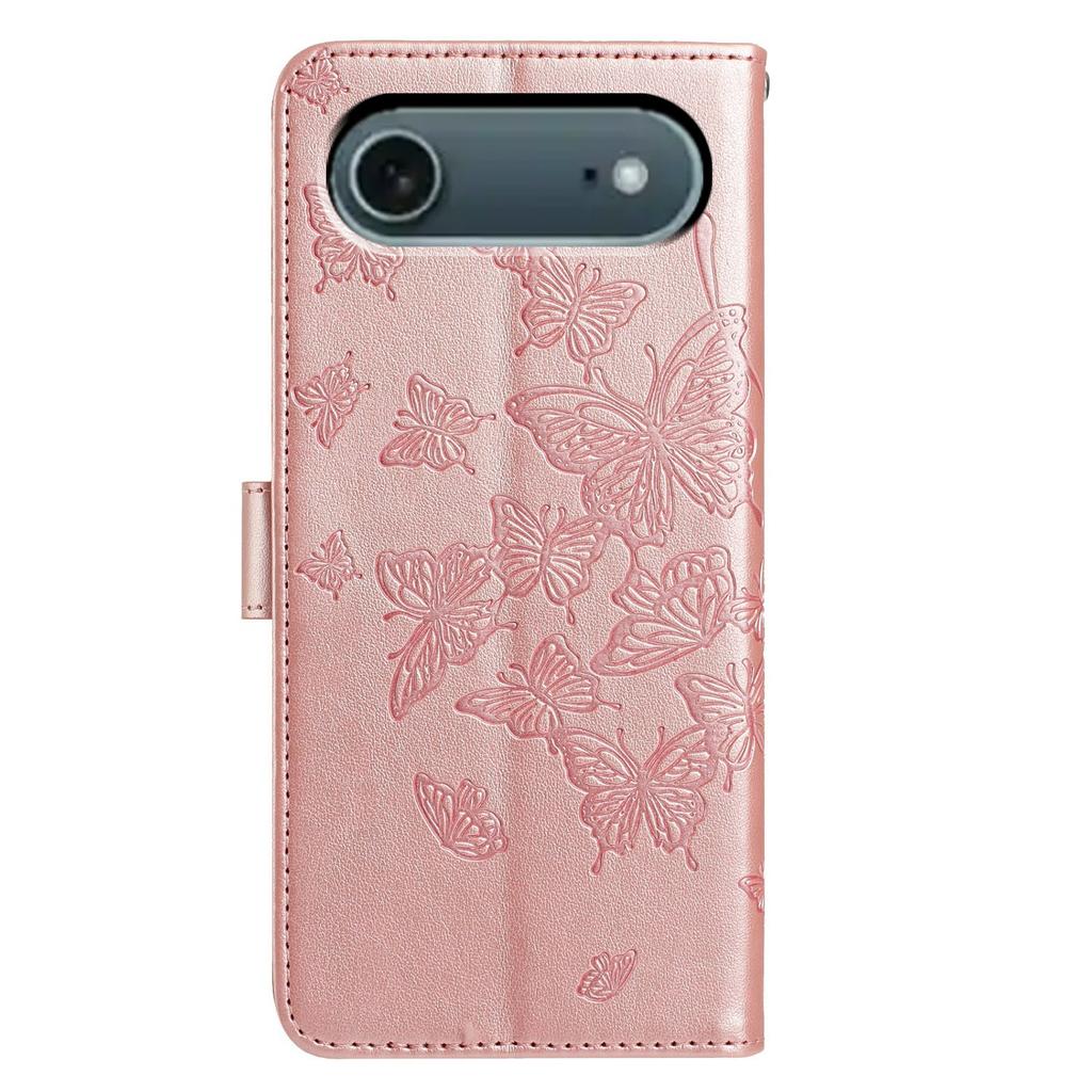 For iPhone 17 Air Case Butterfly Imprinted Wallet Stand PU Leather Flip Phone Cover with Strap