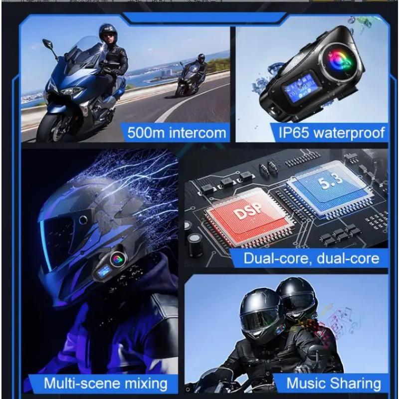 Helmet Intercom Motorcycle Wireless Bluetooth Headsets Intercomunicador Moto Riders Hands-Free Call Music Sharing Earphone