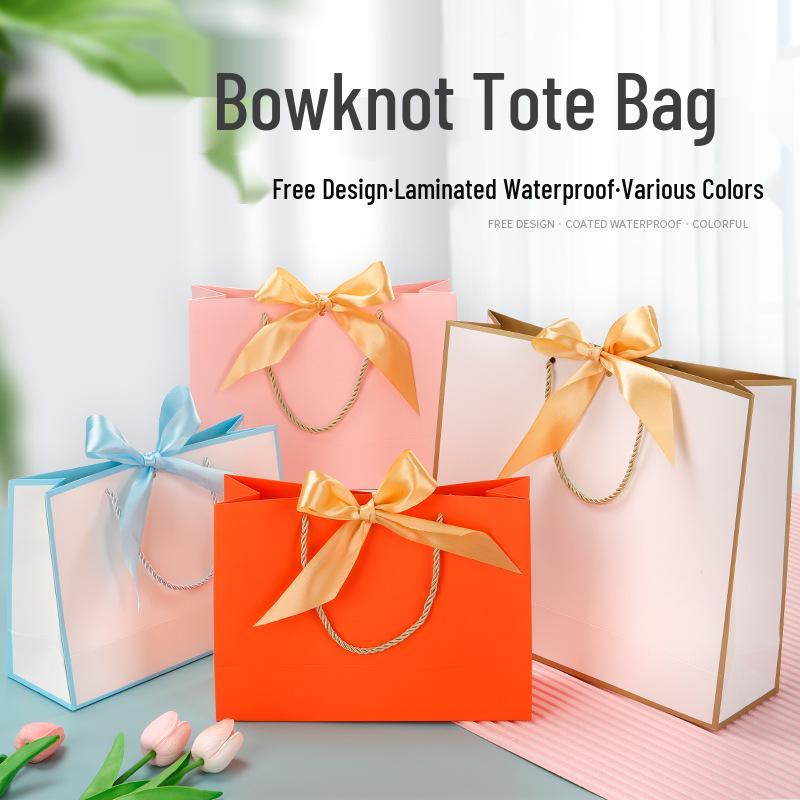 Handbag with Bow Ribbon - Gift, Shopping, and Makeup Paper Bag
