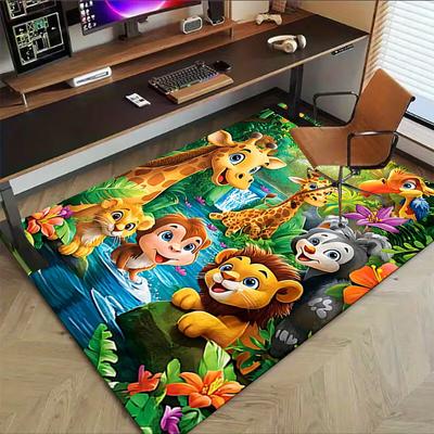 1PC Jungle Animals Non-Slip Floor Carpet Compatible for Office&Living Room&Bedroom&Dining Room -  Soft & Pattern, Vibrant Colors-H0413