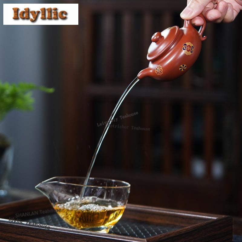 140ml Boutique Yixing Purple Clay Teapots Handmade Gold Drawing Antique Pot Raw Ore Dahongpao Mud Kettle Chinese Zisha Tea Set