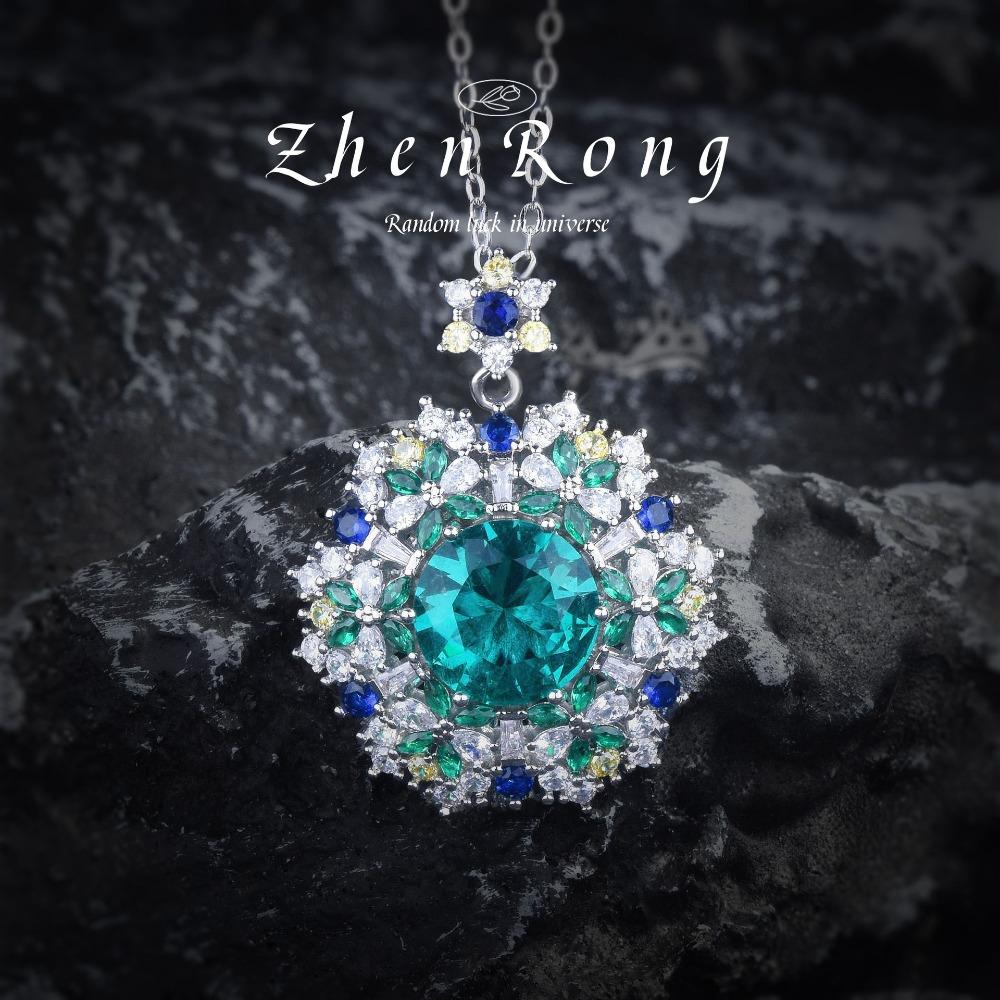 Königlicher Stil Smaragd Halskette Strapazierfähig Importierter Hochkohlenstoff-Diamant Blumiger Anhänger Schmuckset für Damen
