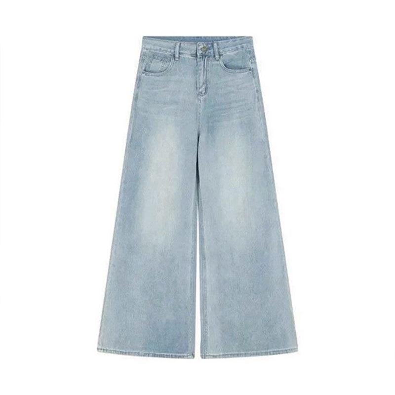 MOJTA Women Spring Autumn Plus Size Casual Jeans Loose Pants Hight Waist Wide Leg Trousers