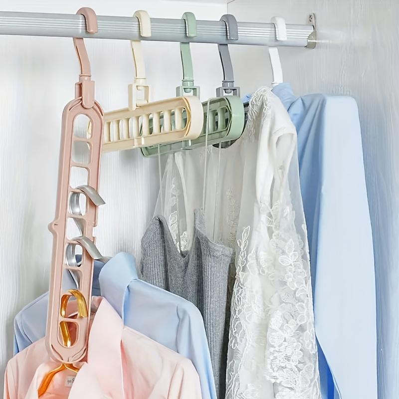5pcs Heavy-Duty Foldable Plastic Hangers with 9 Holes - Anti-Slip, Space-Saving Closet Organizer for Wardrobe,Multi-Purpose Clothes Hangers